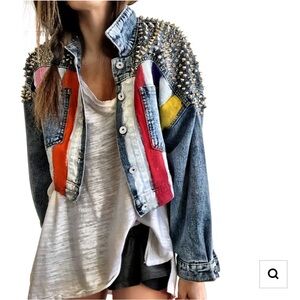 Wren + Glory RAINBOW SPIKE' DENIM JACKET, new without tags, M